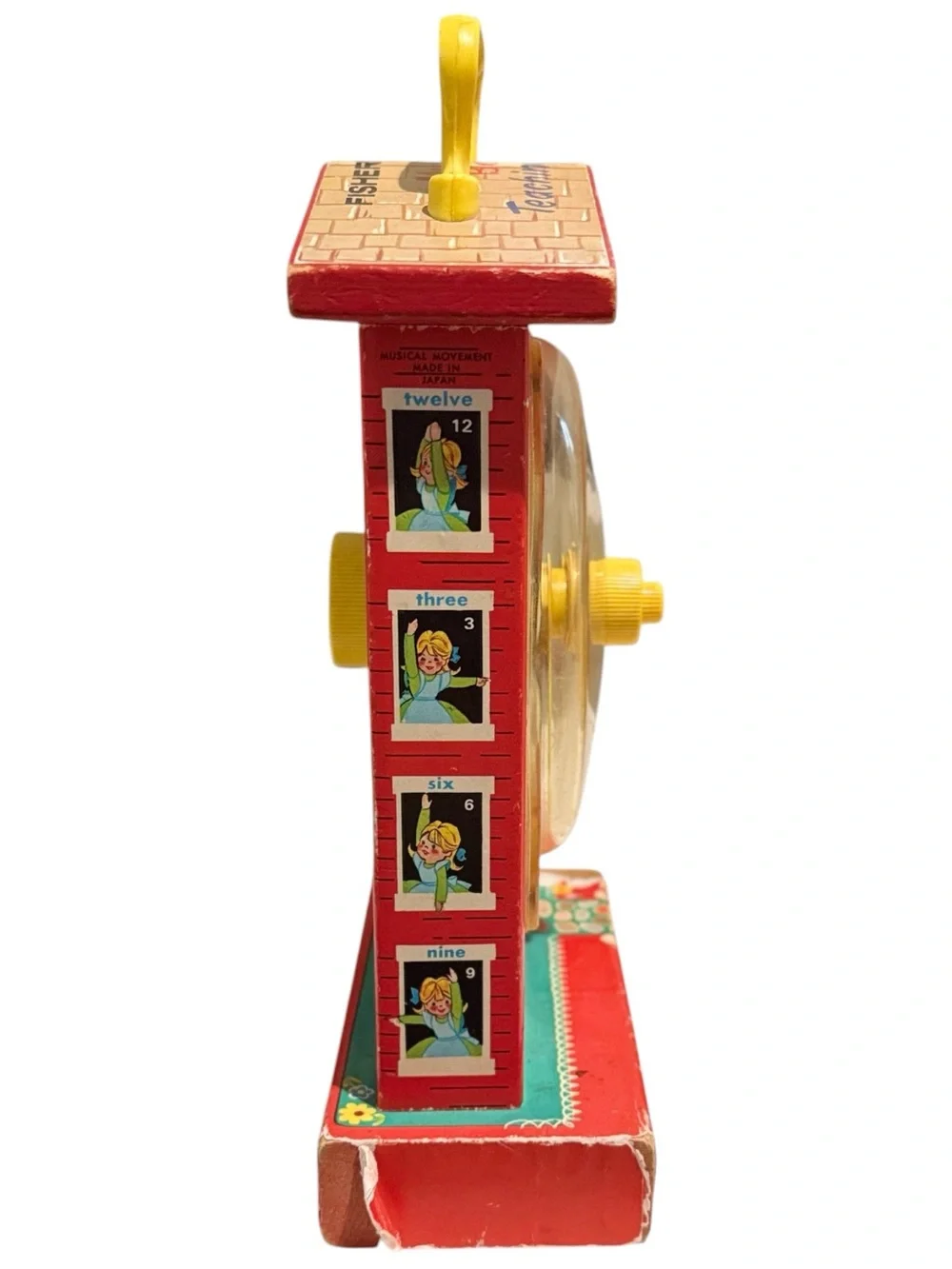 Vintage Fisher Price 998 Teaching Clock Music Box Toy 1960s Made USA Wooden